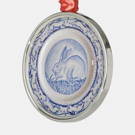 "Dedham Blue" Rabbit Blue & White Bord Ornament (Links)