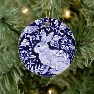 Dedham Blue Rabbit, Classic Blue & White Custom Keramisch Ornament