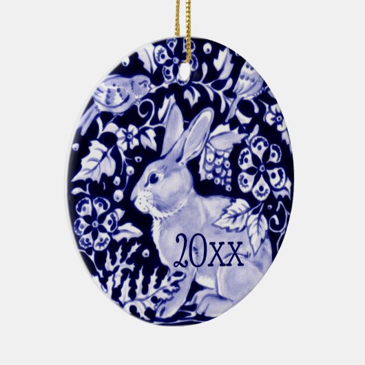Dedham Blue Rabbit, Classic Blue & White Dated Keramisch Ornament (Rechts)