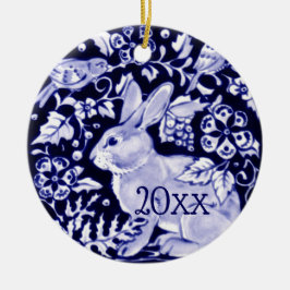 Dedham Blue Rabbit, Classic Blue & White Dated Keramisch Ornament