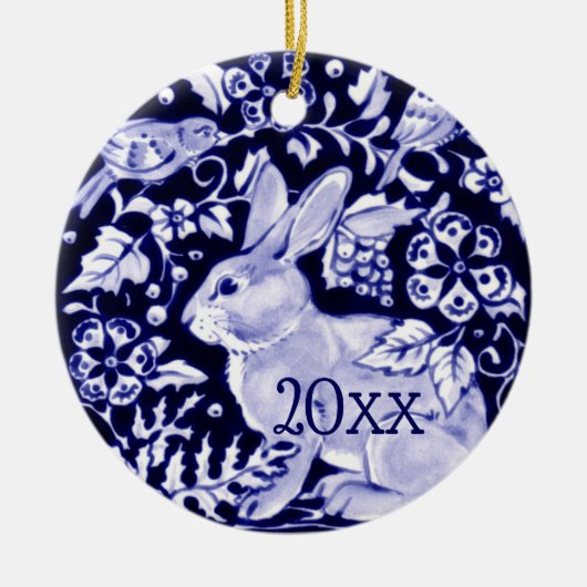 Dedham Blue Rabbit, Classic Blue & White Dated Keramisch Ornament (Voorkant)