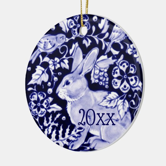 Dedham Blue Rabbit, Classic Blue & White Dated Keramisch Ornament (Links)