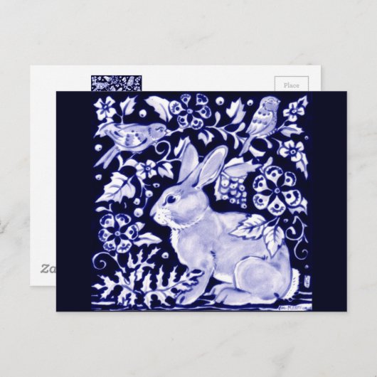 Dedham Blue Rabbit, Classic Blue & White Design Briefkaart (Voorkant / Achterkant)