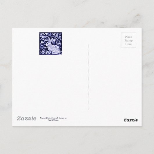 Dedham Blue Rabbit, Classic Blue & White Design Briefkaart (Achterkant)