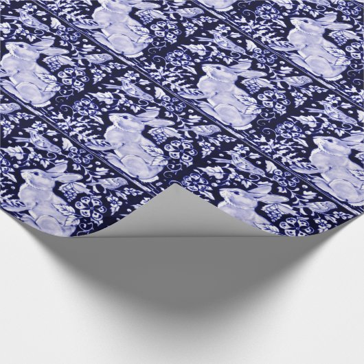 Dedham Blue Rabbit, Classic Blue & White Design Cadeaupapier (Hoek)