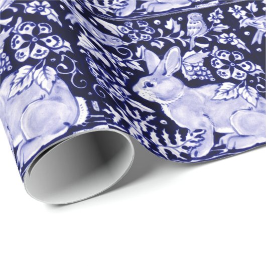 Dedham Blue Rabbit, Classic Blue & White Design Cadeaupapier (Rol Hoek)
