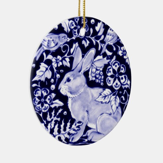 Dedham Blue Rabbit, Classic Blue & White Design Keramisch Ornament (Rechts)