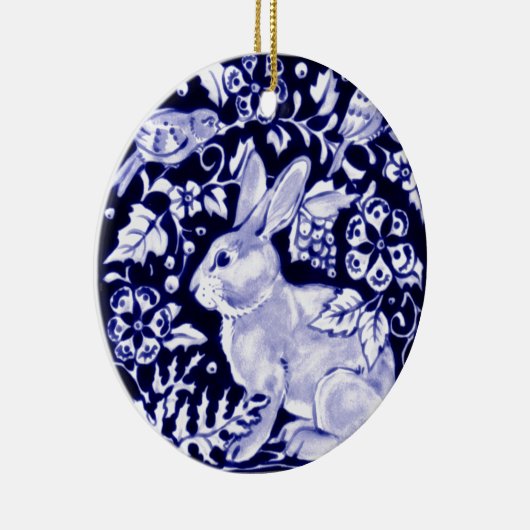 Dedham Blue Rabbit, Classic Blue & White Design Keramisch Ornament (Rechts)