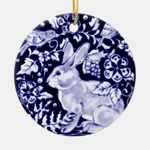 Dedham Blue Rabbit, Classic Blue & White Design Keramisch Ornament