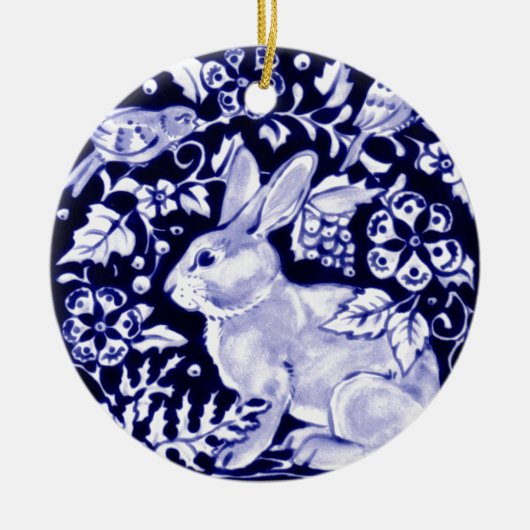 Dedham Blue Rabbit, Classic Blue & White Design Keramisch Ornament (Voorkant)