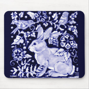 Dedham Blue Rabbit, Classic Blue & White Design  Muismat