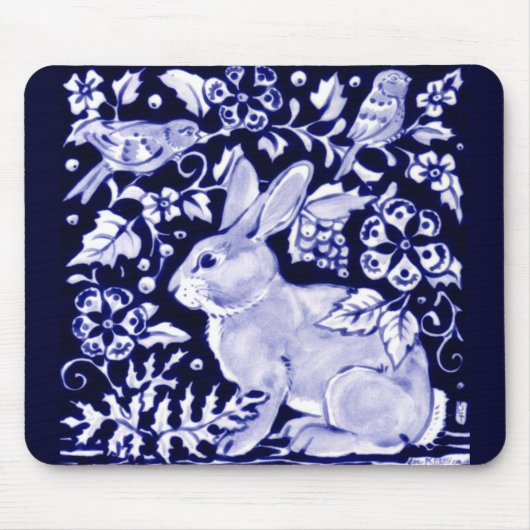 Dedham Blue Rabbit, Classic Blue & White Design Muismat (Voorkant)