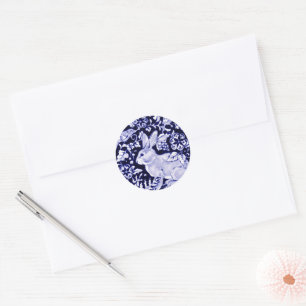 Dedham Blue Rabbit, Classic Blue & White Design Ronde Sticker