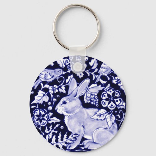 Dedham Blue Rabbit, Classic Blue & White Design Sleutelhanger (Voorkant)