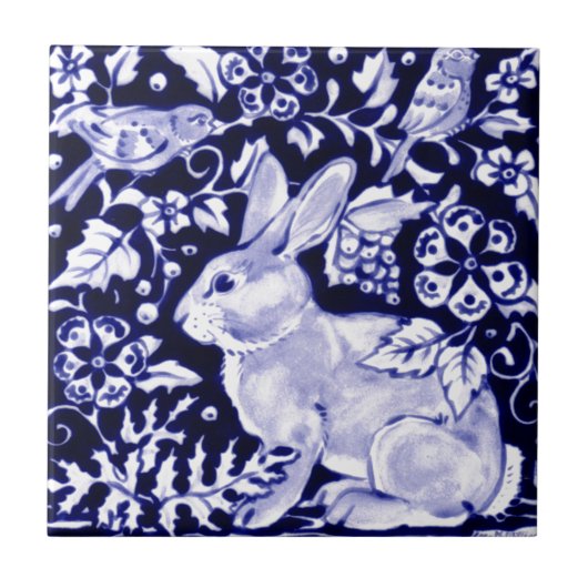 Dedham Blue Rabbit, Classic Blue & White Design Tegeltje (Voorkant)