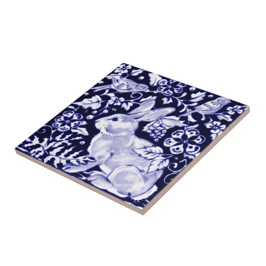 Dedham Blue Rabbit, Classic Blue & White Design Tegeltje (Zijkant)