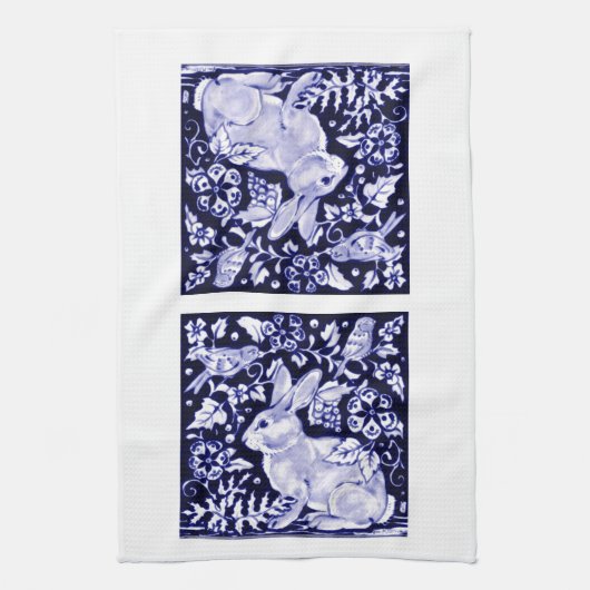 Dedham Blue Rabbit, Classic Blue & White Design Theedoek (Verticaal)