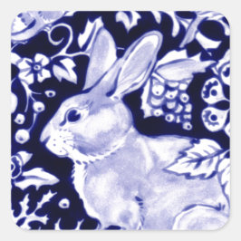 Dedham Blue Rabbit, Classic Blue & White Design Vierkante Sticker