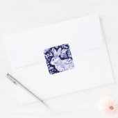Dedham Blue Rabbit, Classic Blue & White Design Vierkante Sticker (Envelop)