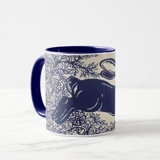 Dedham Blue Rabbit Mok Blue & White (Voorkant links)