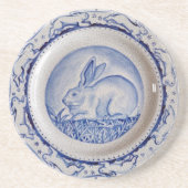 "Dedham Blue" & White Rabbit Bord Design Onderzett Zandsteen Onderzetter (Voorkant)