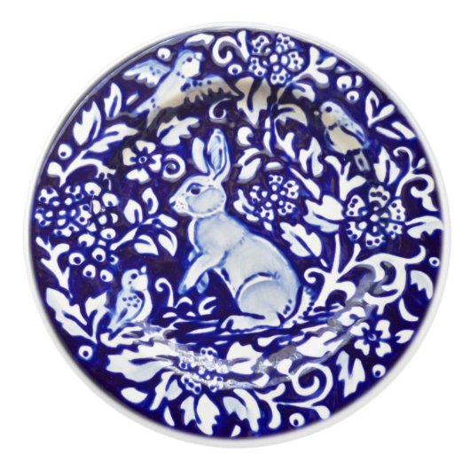 Dedham Blue White Rabbit Ceramic Drawer Pull Knop (Voorkant)