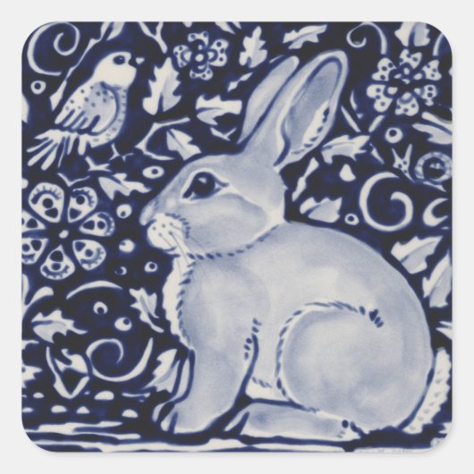 Dedham Blue & White Rabbit Ceramic Tegel Gift Wrap Vierkante Sticker (Voorkant)