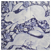 Dedham Blue & White Rabbit Tile Designer Fabric Stof (Close Up)