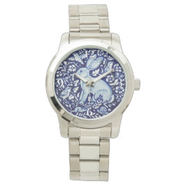 Dedham Cobalt Blue White Rabbit Bird Watch Horloge