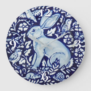 Dedham Cobalt Blue & White Rabbit Bord Clock Bird Grote Klok