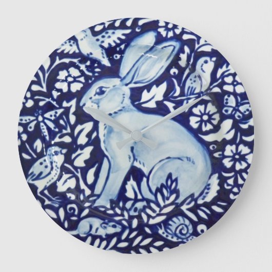Dedham Cobalt Blue & White Rabbit Bord Clock Bird Grote Klok (Voorkant)