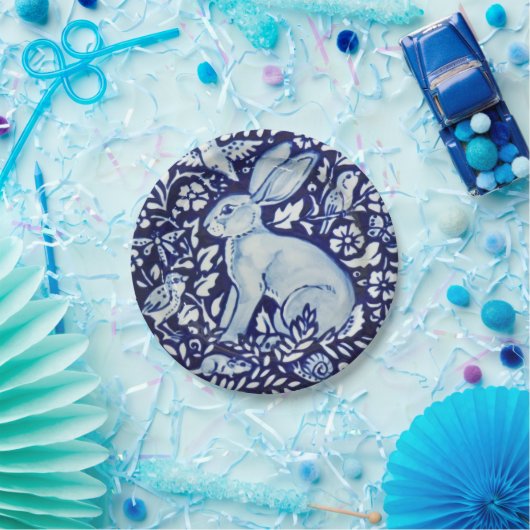 Dedham Cobalt Blue White Rabbit Garden Paper Bord (Feest)