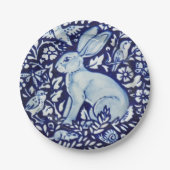 Dedham Cobalt Blue White Rabbit Garden Paper Bord (Voorkant)