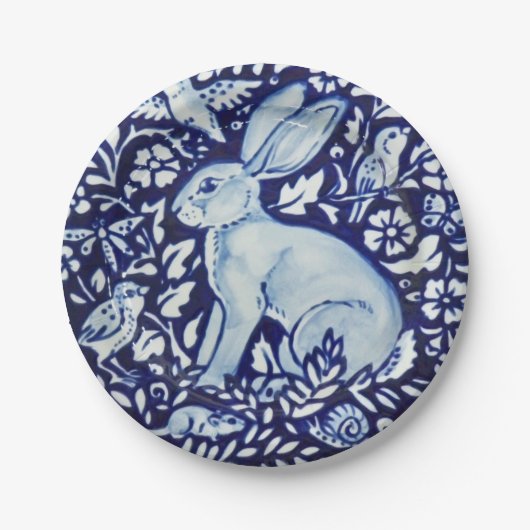 Dedham Cobalt Blue White Rabbit Garden Paper Bord (Voorkant)