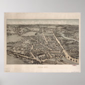 Dedham Massachusetts 1876 Antiek Panoramische Kaar Poster (Voorkant)
