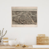 Dedham Massachusetts 1876 Antiek Panoramische Kaar Poster (Keuken)