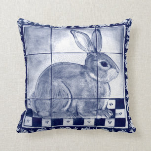 Dedham Rabbit Blue White Bunny Delft Tile Mural Kussen