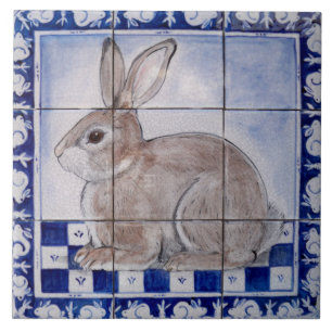 Dedham Rabbit Bunny Blue  Art keramische Tegeltje