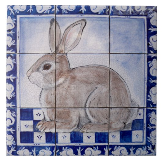Dedham Rabbit Bunny Blue  Art keramische Tegeltje (Voorkant)