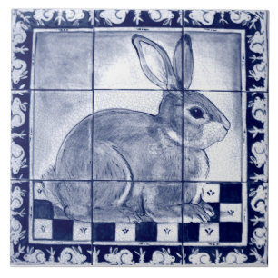 Dedham Rabbit Bunny Blue  Art Tegeltje