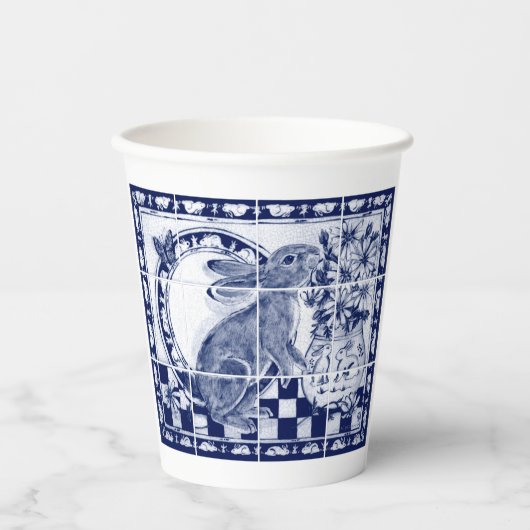 Dedham Rabbit Bunny Donkerblauw Wit Schattige Tege Papieren Bekers (Voorkant)