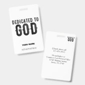 DEDICATED TO GOD  COOL BLACK TEKST BADGE (Voor- en achterkant)