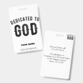 DEDICATED TO GOD COOL BLACK TEKST BADGE (Front & Back)