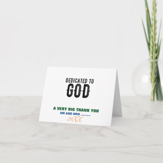 DEDICATED TO GOD  COOL BLACK TEKST BEDANKKAART (Voorkant)