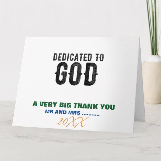 DEDICATED TO GOD  COOL BLACK TEKST BEDANKKAART (Voorkant)