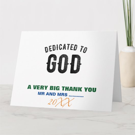 DEDICATED TO GOD COOL BLACK TEKST BEDANKKAART (Voorkant)