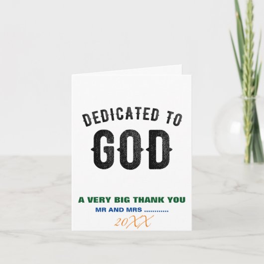DEDICATED TO GOD COOL BLACK TEKST BEDANKKAART (Voorkant)