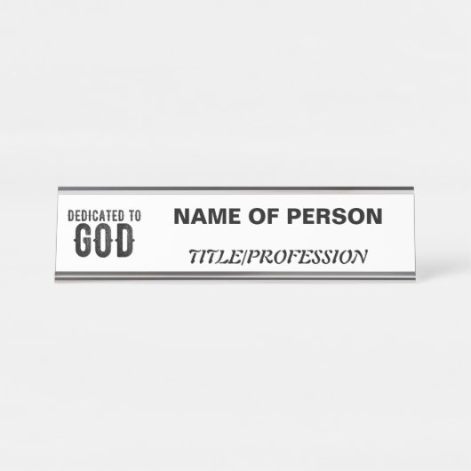 DEDICATED TO GOD  COOL BLACK TEKST BUREAU NAAMBORDJE (Voorkant)