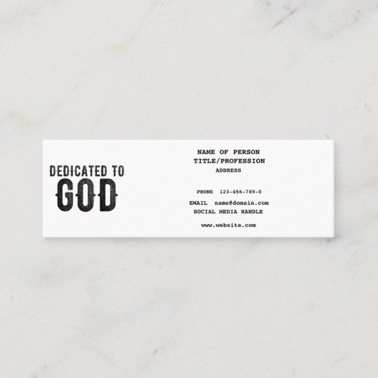 DEDICATED TO GOD  COOL BLACK TEKST CONTACTKAARTJE (Voorkant)