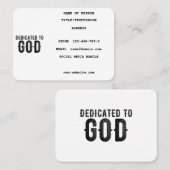 DEDICATED TO GOD  COOL BLACK TEKST CONTACTKAARTJE (Voorkant / Achterkant)